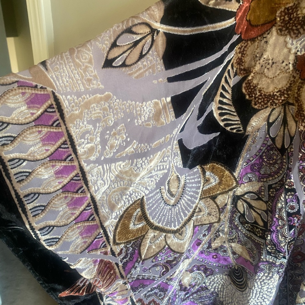 Chicos Burn-out‎ Velvet Kimono O/S Abstract Floral Colorful Boho Art To Wear - Picture 3 of 12